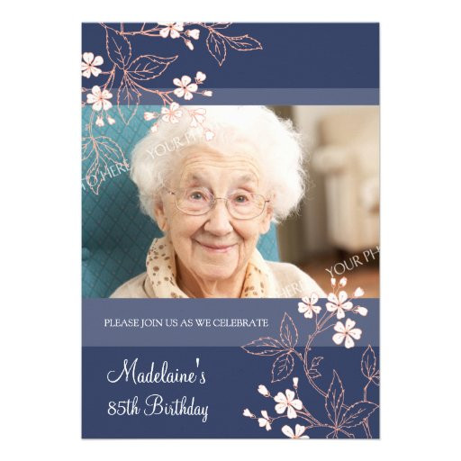 85th Birthday Invitations
 85th BIrthday Party Invitations Blue Coral Flowers