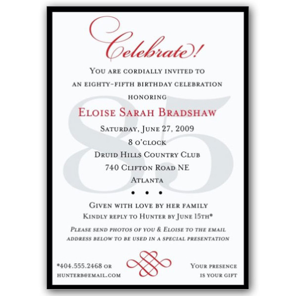 85th Birthday Invitations
 Classic 85th Birthday Celebrate Party Invitations