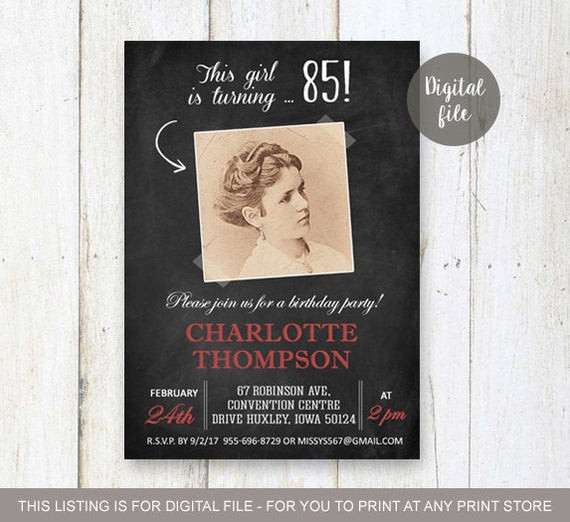 85th Birthday Invitations
 85th Birthday Invitations Chalkboard Vintage collage