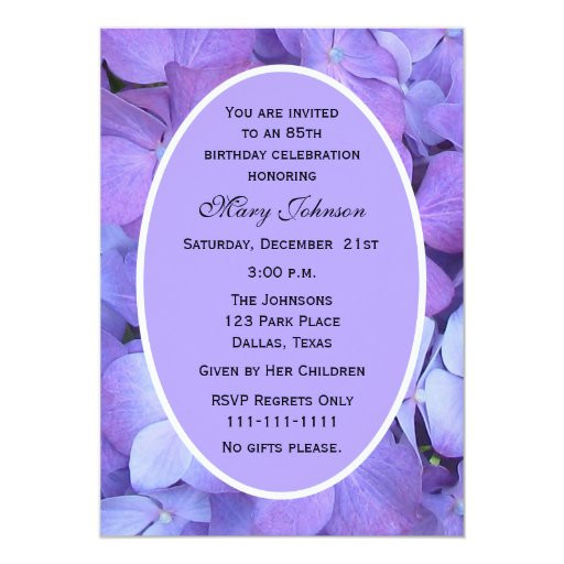 85th Birthday Invitations
 85th Birthday Party Invitation Hydrangea