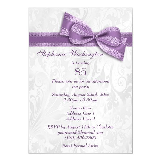 85th Birthday Invitations
 85th Birthday Party Damask and Faux Bow Magnetic