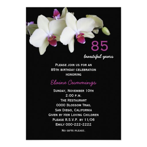 85th Birthday Invitations
 85th Birthday Party Invitation Orchids 5" X 7