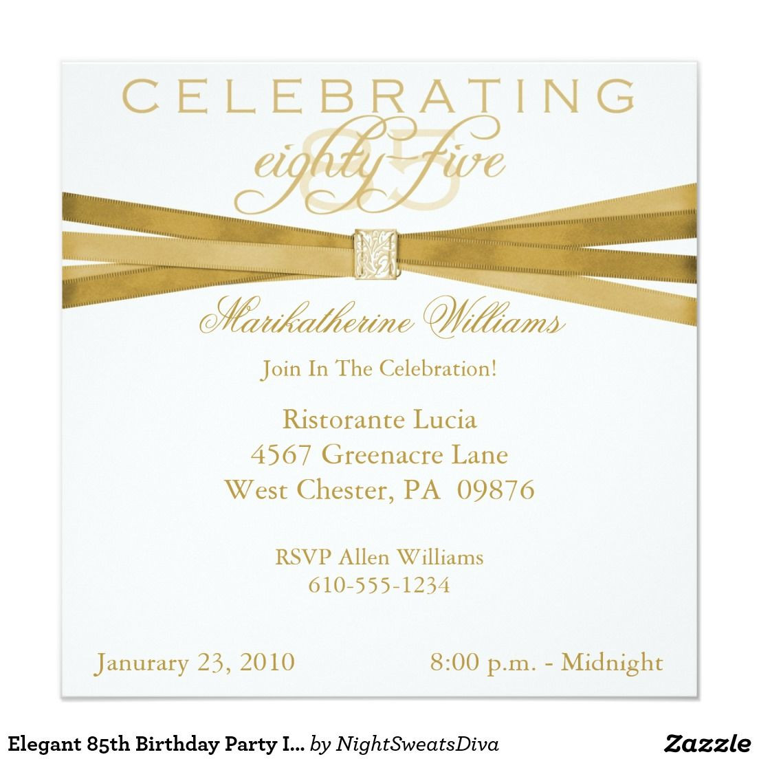 85th Birthday Invitations
 Elegant 85th Birthday Party Invitations 5 25" Square