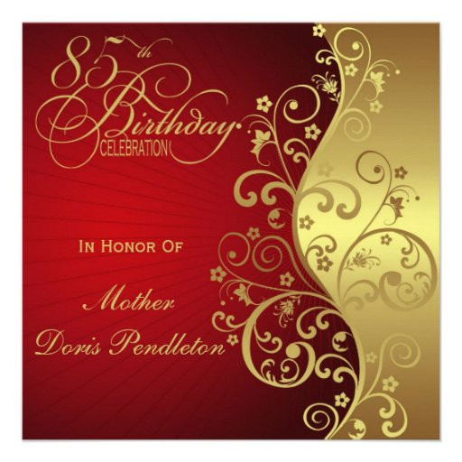 85th Birthday Invitations
 Red & Gold 85th Birthday Party Invitation