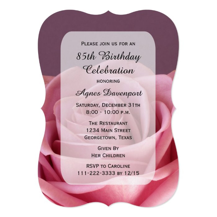 85th Birthday Invitations
 85th Birthday Party Invitation Lovely Rose