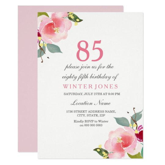 85th Birthday Invitations
 Elegant Pink Floral 85th Birthday Party Invitation