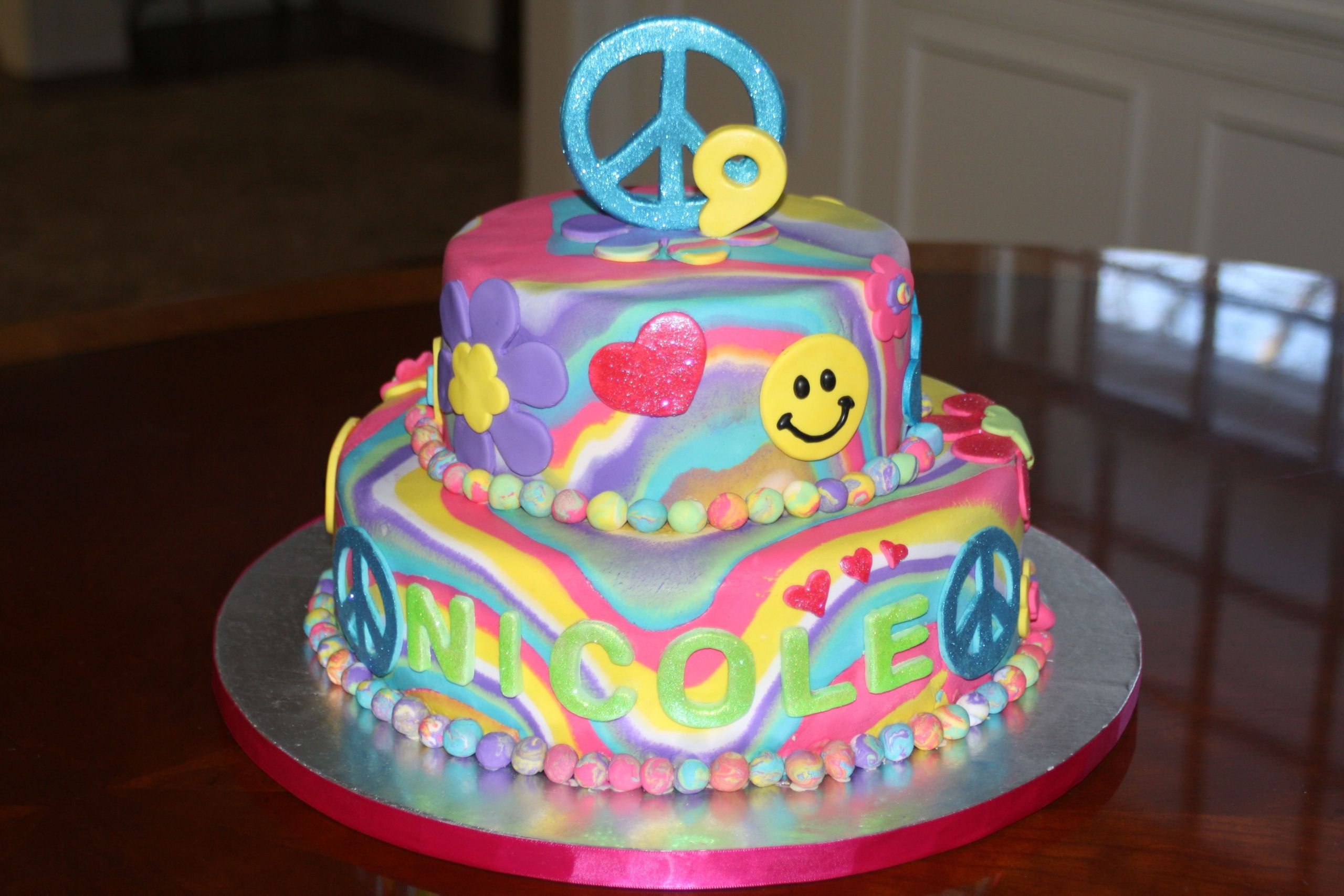 9 Year Old Birthday Cakes
 Peace Love and Smiley Face Tie Dye Cake Tie Dye cake