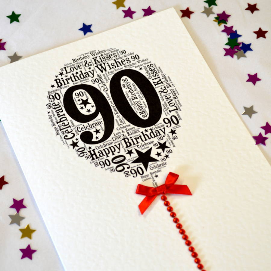 90th Birthday Cards
 90th Happy Birthday Balloon Sparkle Card By Sew Very