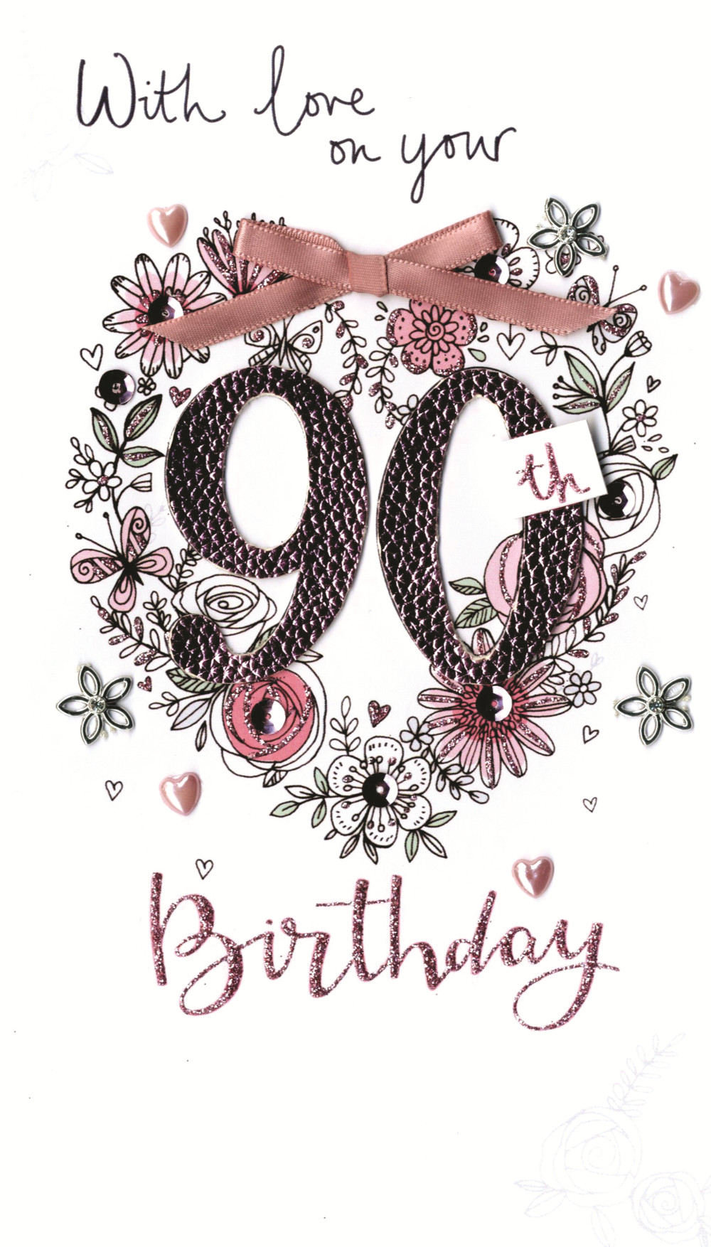 90th Birthday Cards
 Female 90th Birthday Luxury Champagne Greeting Card