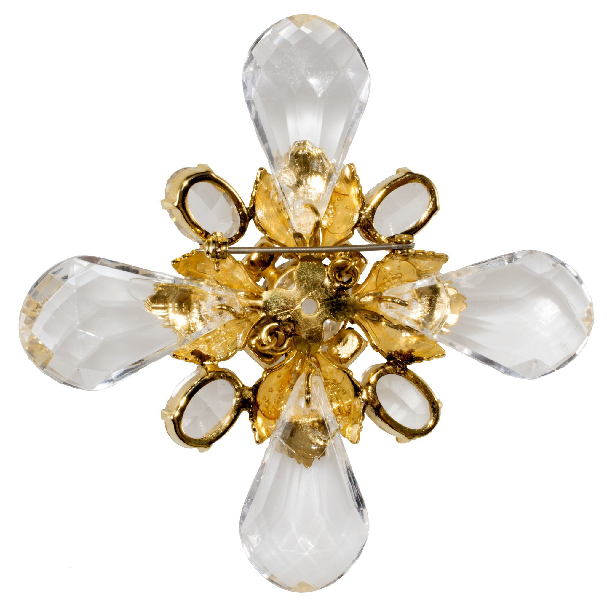 Acrylic Brooches
 Schreiner Clear Lucite Rhinestone Maltese Cross Brooch