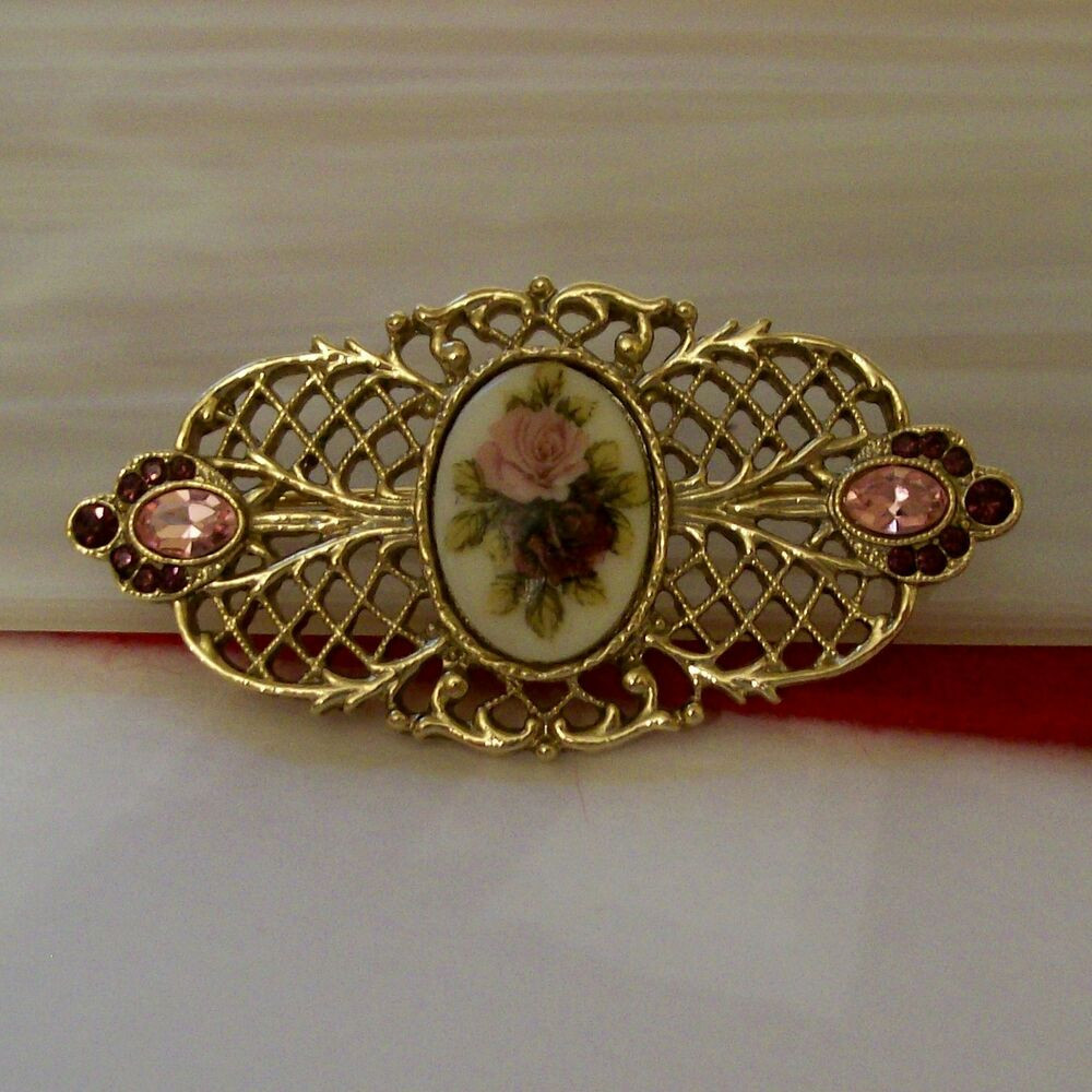 Acrylic Brooches
 Vintage Delicate Filigree Acrylic Rose Flower Cameo