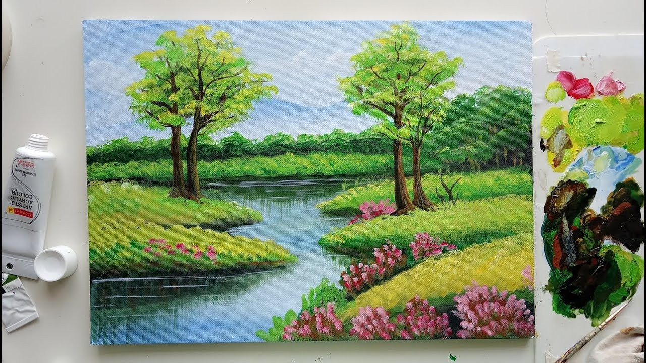 Acrylic Landscape Paintings
 Trees in a Beautiful Landscape