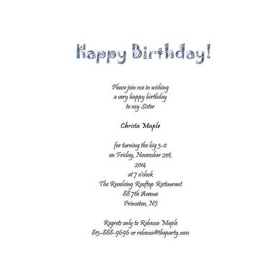 Adult Birthday Invitation Wording
 Adult s 30th Birthday Invitation 6 Free Wording