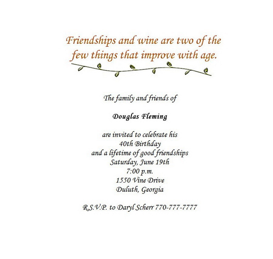 Adult Birthday Invitation Wording
 Adult s 40th Birthday Invitation 7 Wording