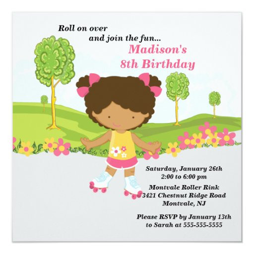 African American Birthday Invitations
 African American Girl Skating Birthday Party Invitation