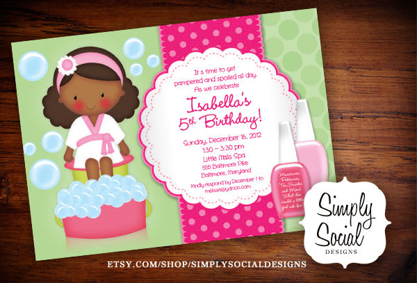 African American Birthday Invitations
 African American Kid s Spa Birthday Party Invitation