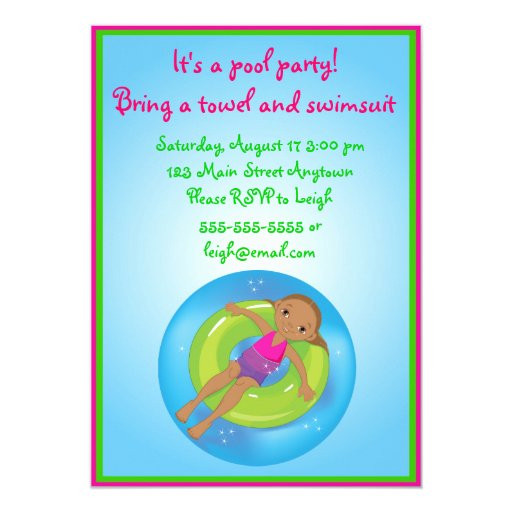 African American Birthday Invitations
 African American Girl Pool Birthday Invitation