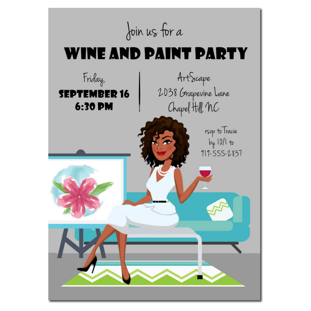 African American Birthday Invitations
 Wine and Paint Party Invitation African American Party