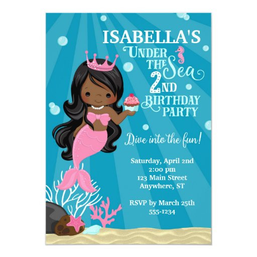 African American Birthday Invitations
 African American Mermaid 2ND Birthday Invitation