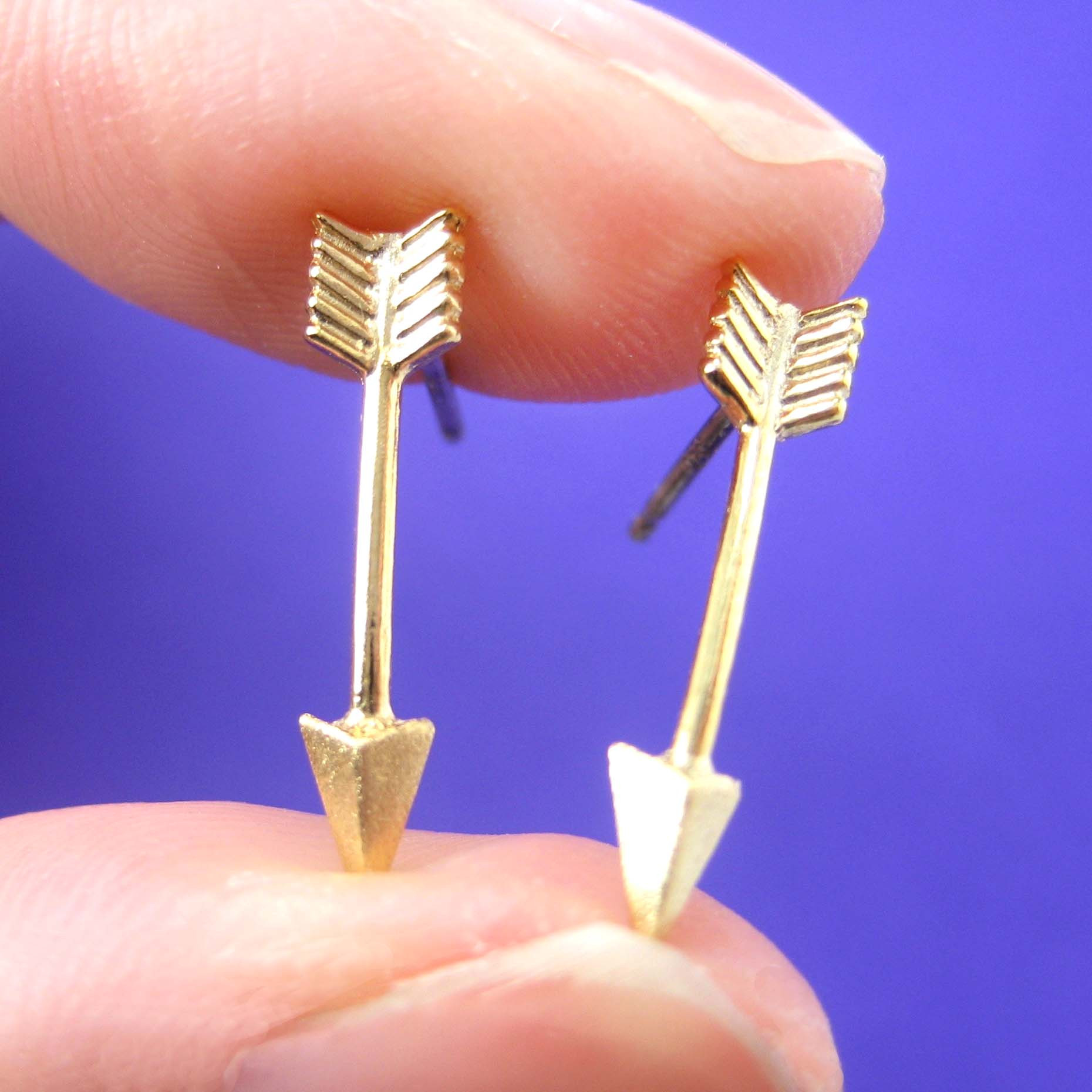 Allergy Free Earrings
 Small Arrow Shaped Realistic Stud Earrings in Gold
