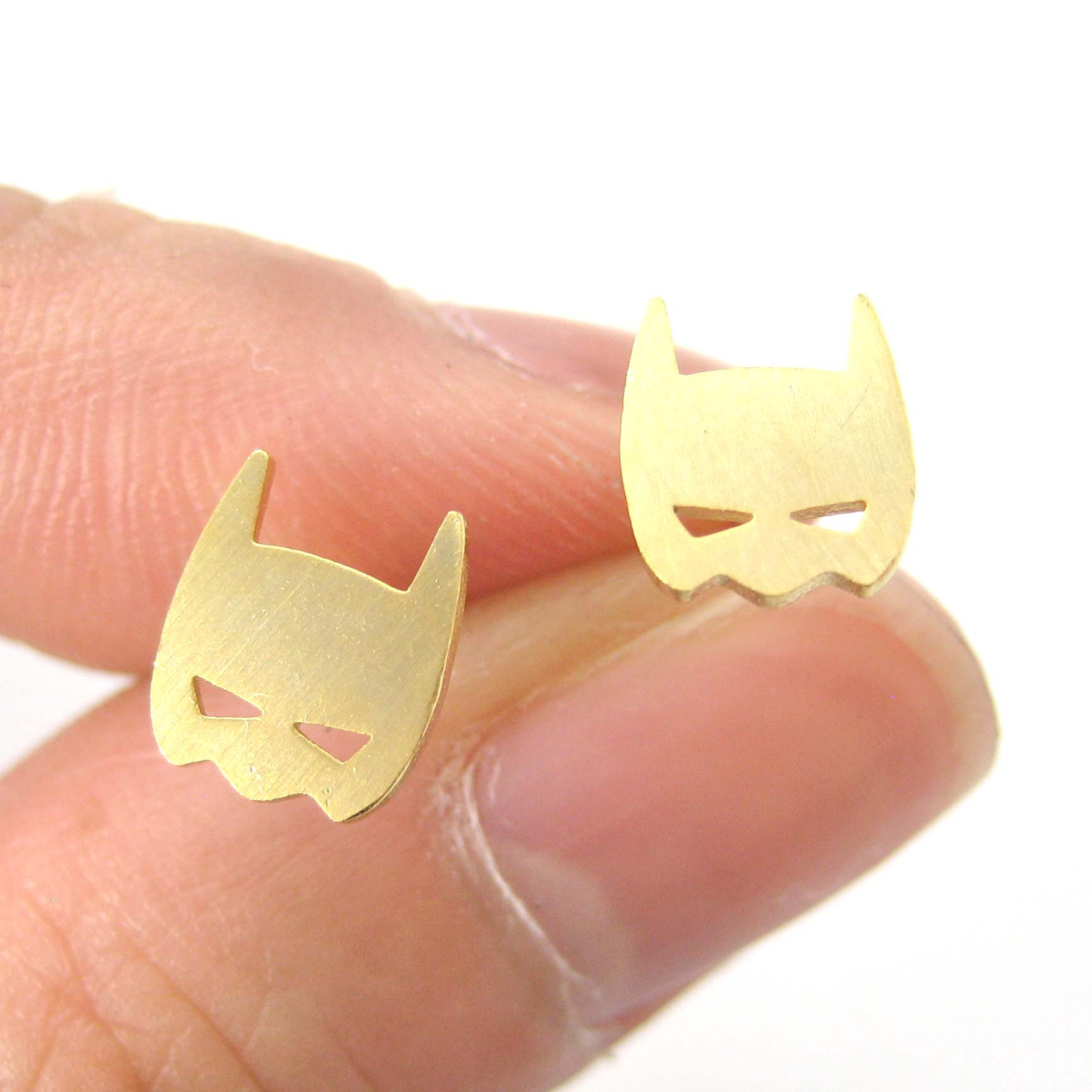 Allergy Free Earrings
 Batman Bat Mask Shaped Stud Earrings in Gold
