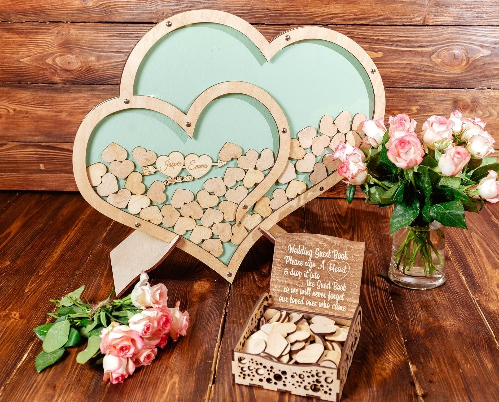 Alternative Guest Books For Weddings
 Custom double heart wedding guestbook personalized