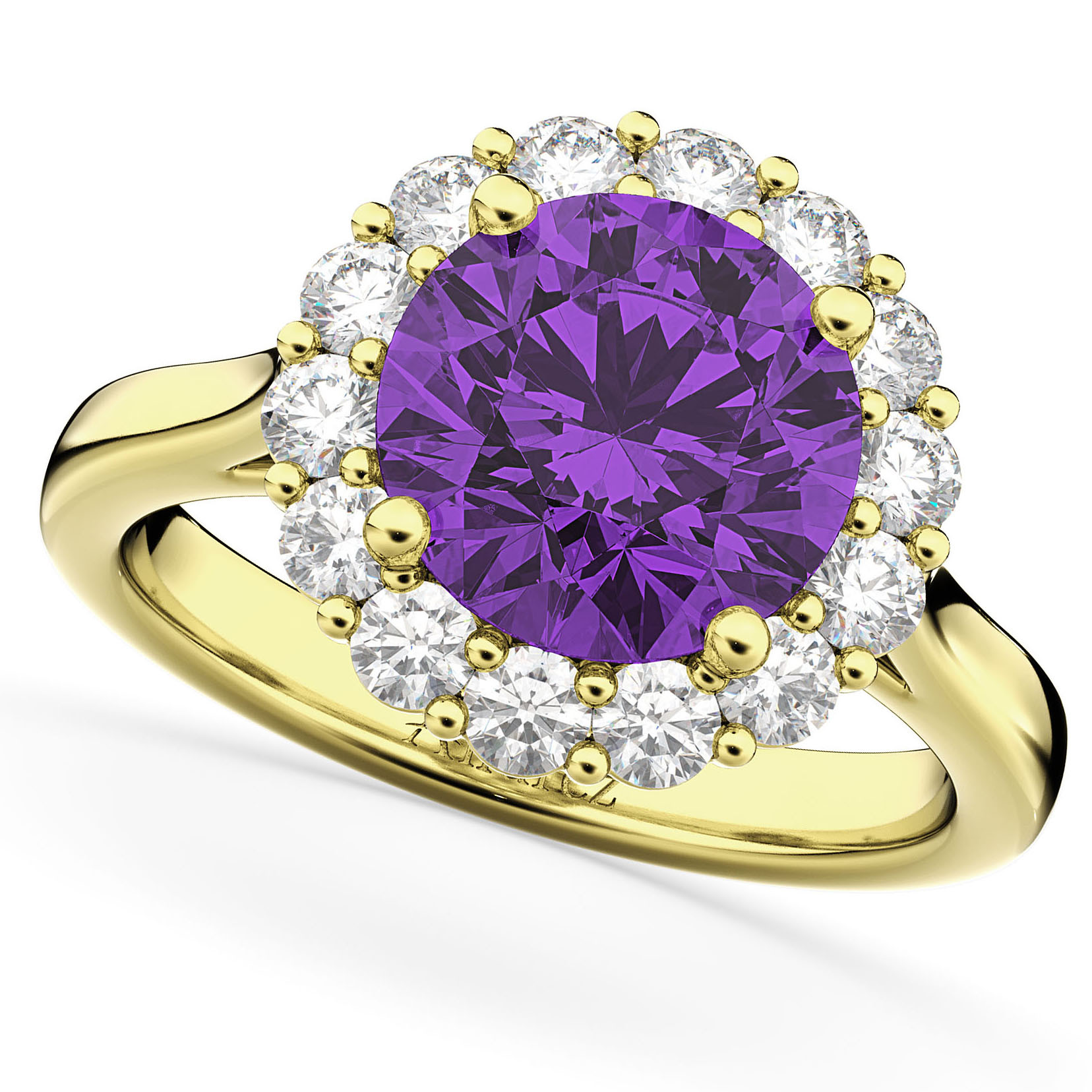 Amethyst Diamond Engagement Ring
 Halo Round Amethyst & Diamond Engagement Ring 14K Yellow