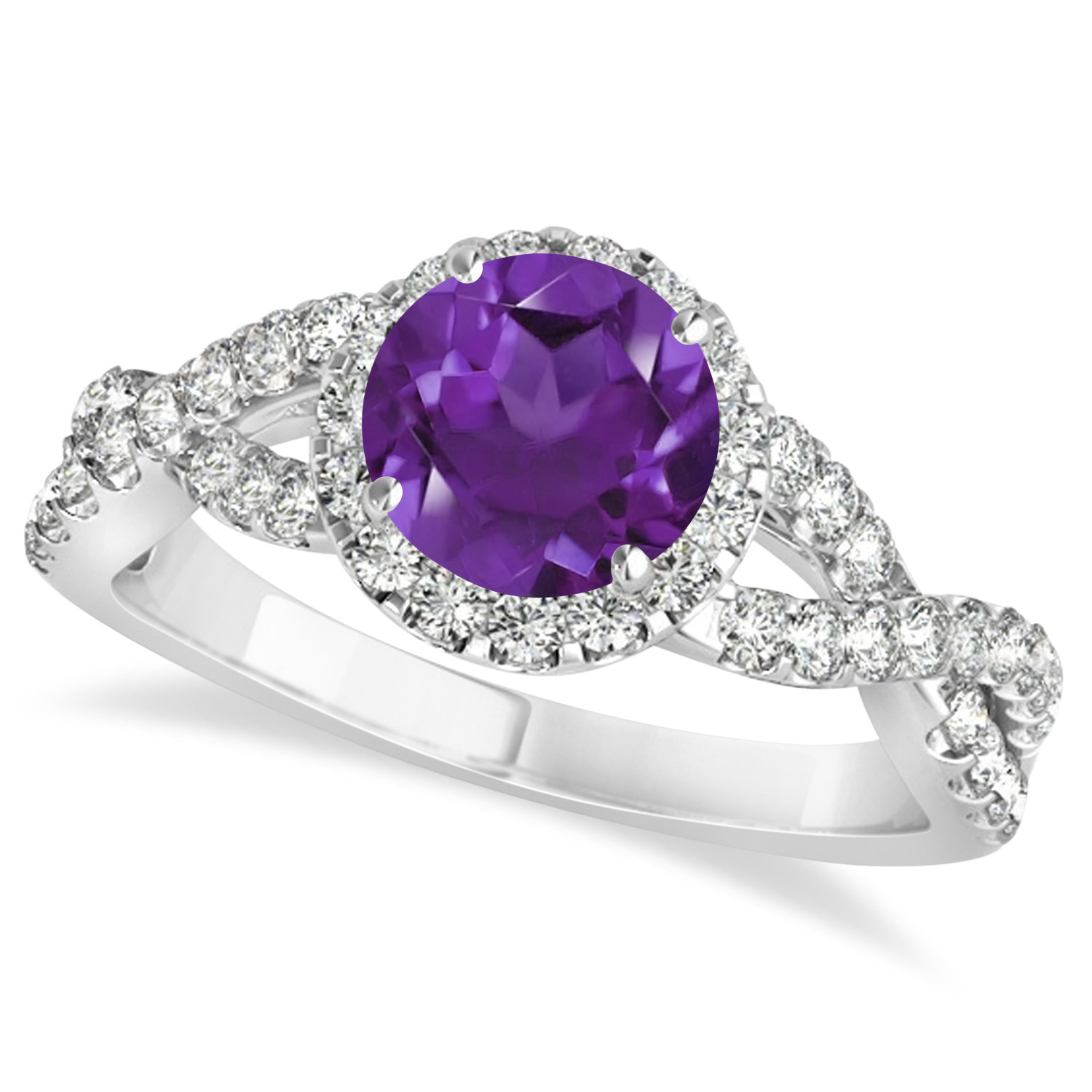 Amethyst Diamond Engagement Ring
 Amethyst & Diamond Twisted Engagement Ring 14k White Gold