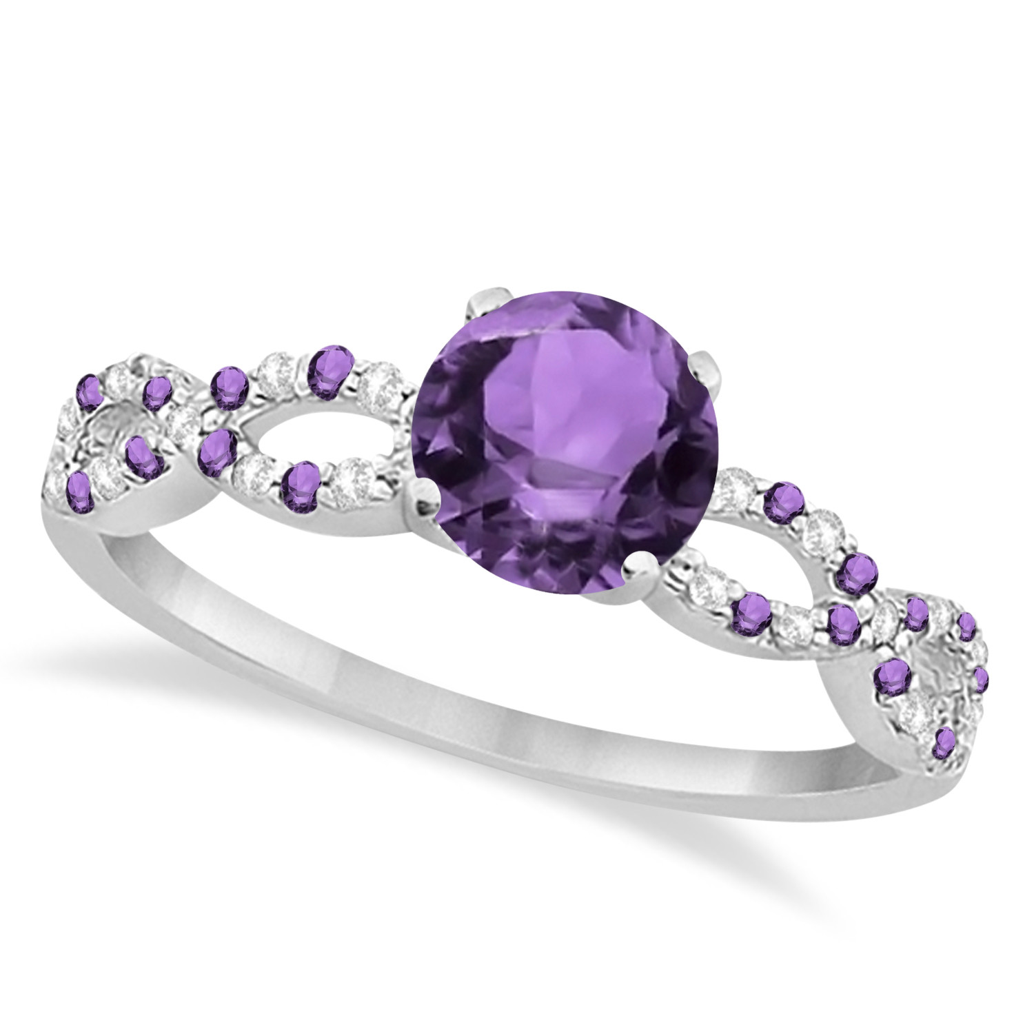 Amethyst Diamond Engagement Ring
 Infinity Diamond & Amethyst Engagement Ring 14K White Gold