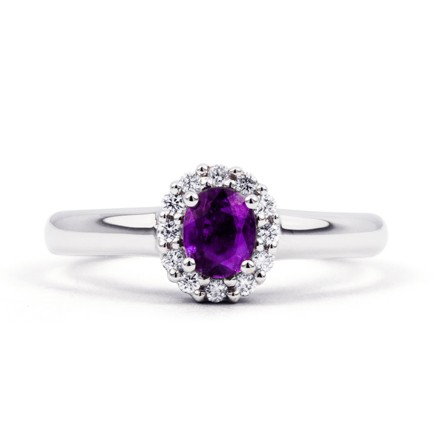 Amethyst Diamond Engagement Ring
 18K White Gold Amethyst and Diamond Engagement Ring H SI