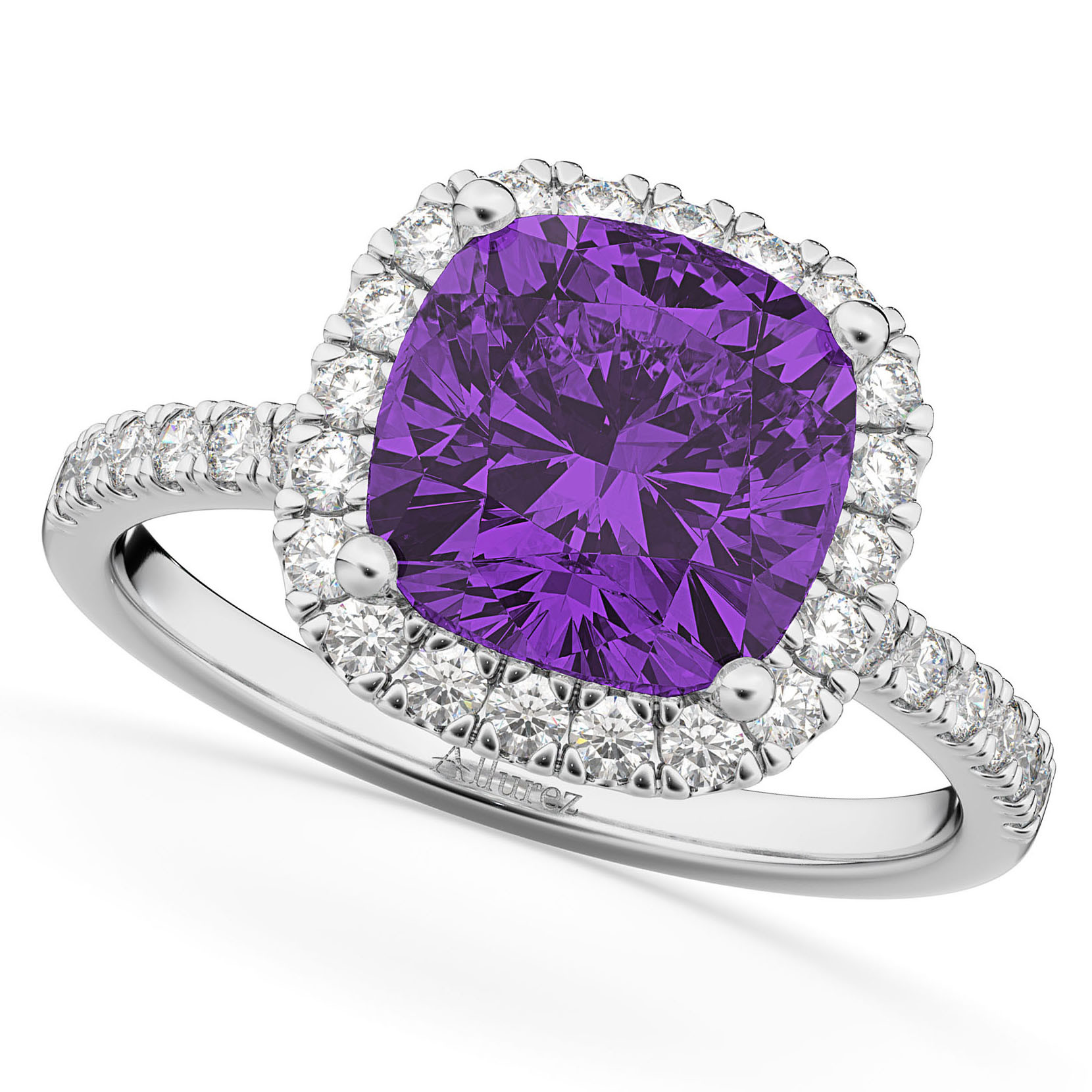 Amethyst Diamond Engagement Ring
 Cushion Cut Halo Amethyst & Diamond Engagement Ring 14k