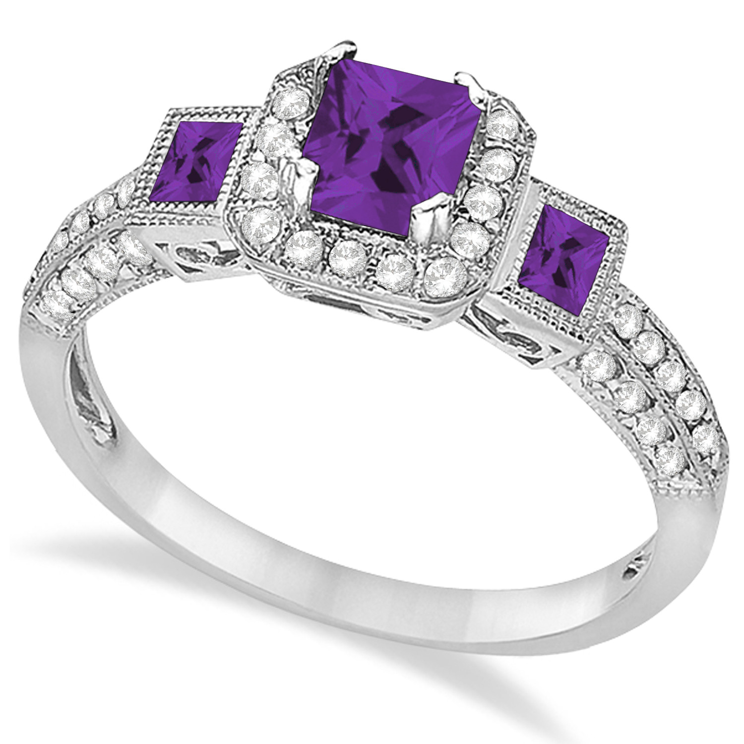 Amethyst Diamond Engagement Ring
 Amethyst & Diamond Engagement Ring 14k White Gold 1 35ctw