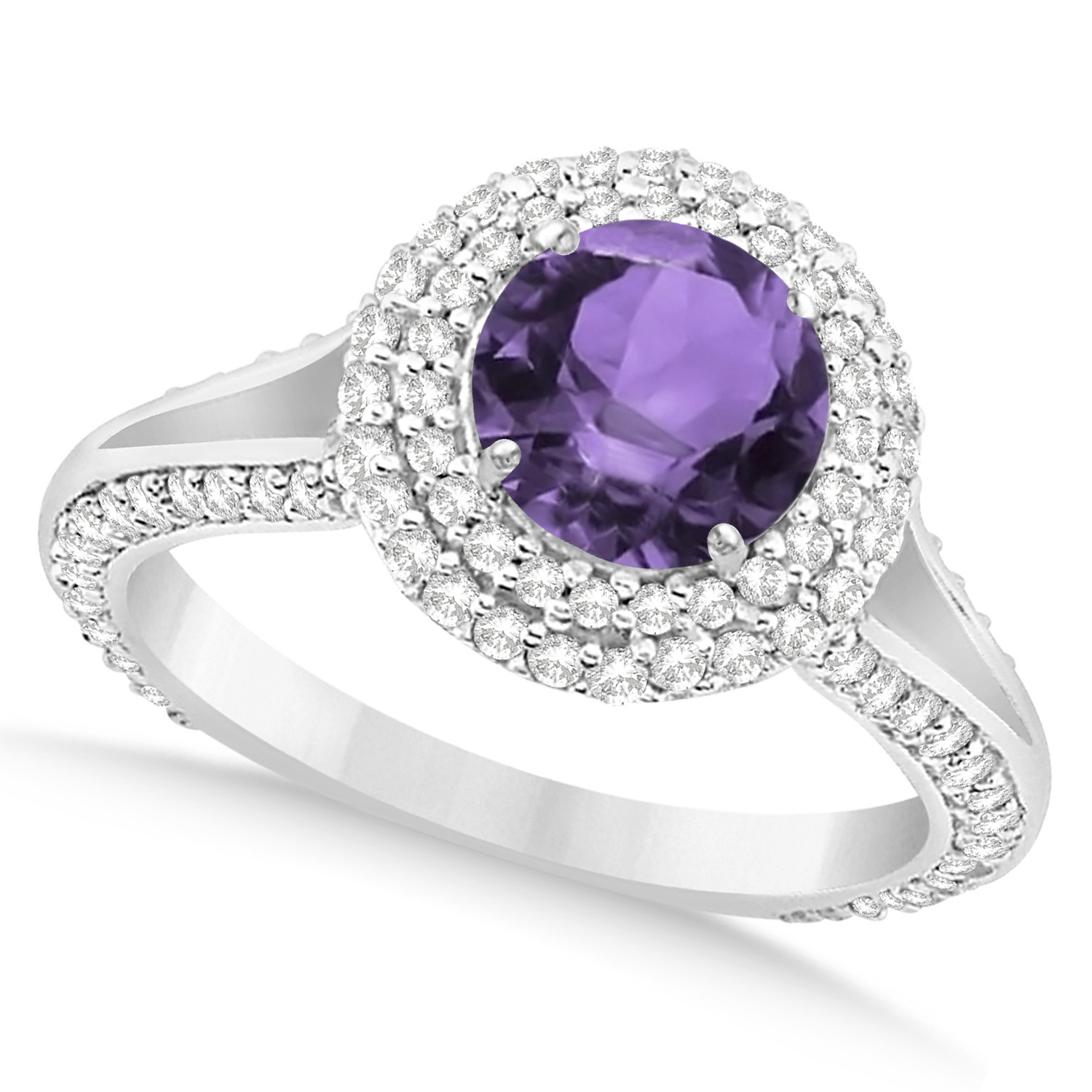 Amethyst Diamond Engagement Ring
 Halo Amethyst & Diamond Engagement Ring 14k White Gold 2