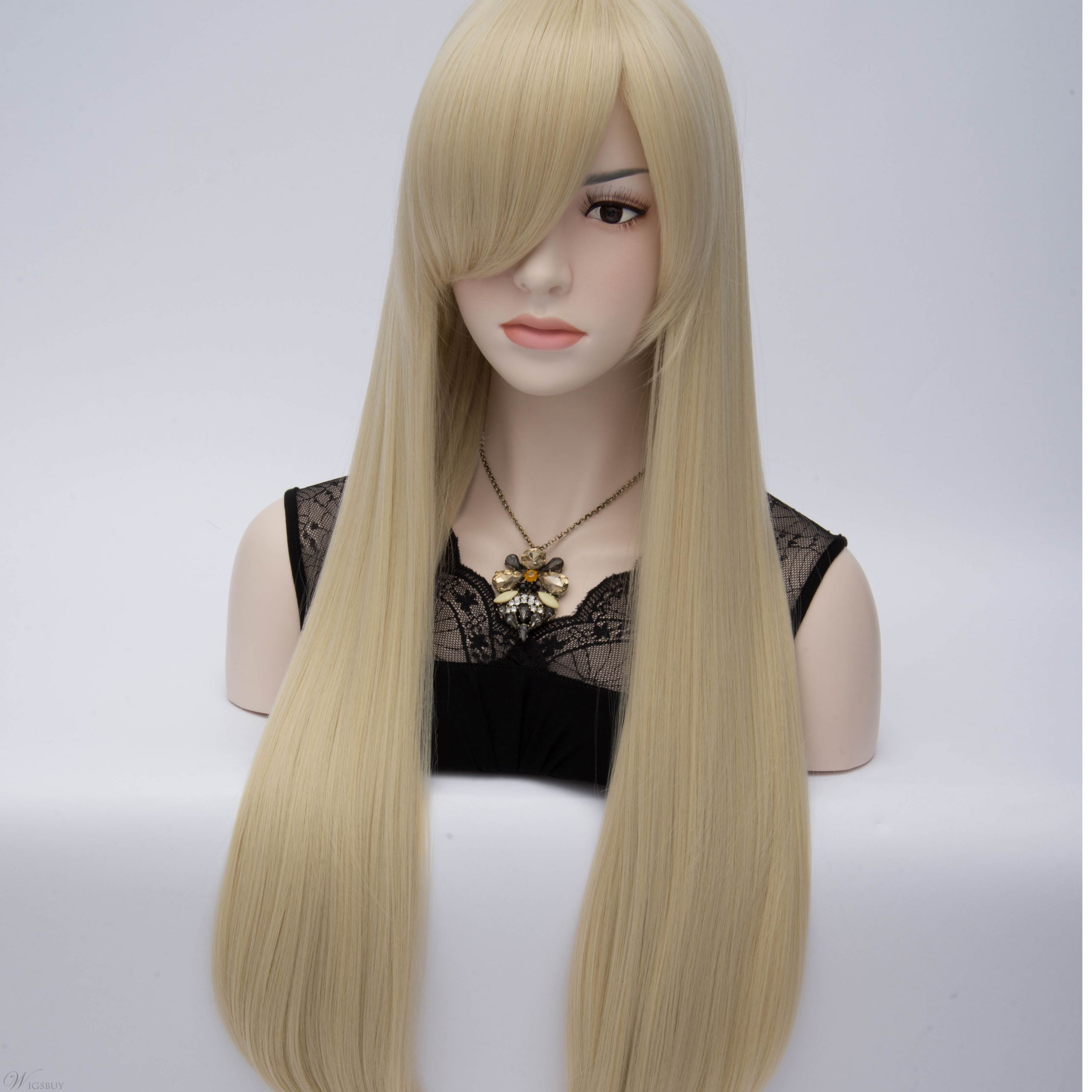 Anime Girl Long Hairstyles
 Light Blonde Long Straight Anime Hair Party Wig with Side