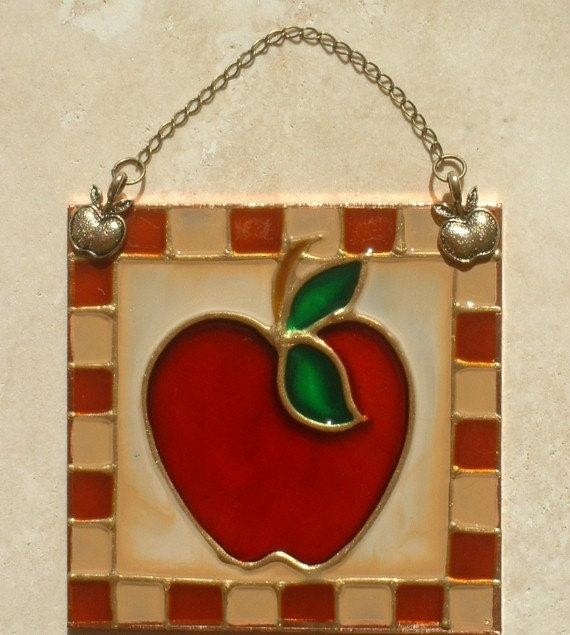 Apple Wall Decor For Kitchen
 Country Apple Decor Apple Kitchen Stained Glass by LuminaBella