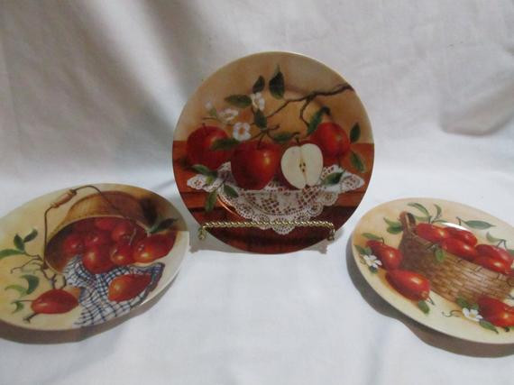 Apple Wall Decor For Kitchen
 Red apple plates kitchen wall decor hand painted lot of 3