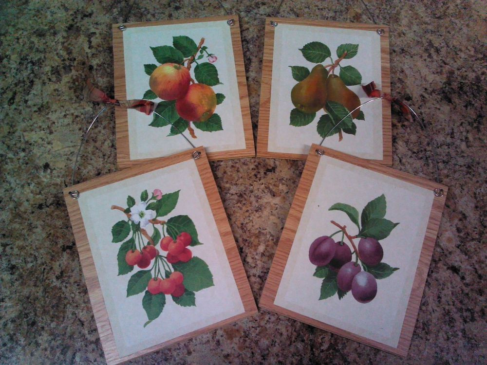 Apple Wall Decor For Kitchen
 4 FRUIT PLAQUES APPLES PLUMS PEARS CHERRIES KITCHEN WALL