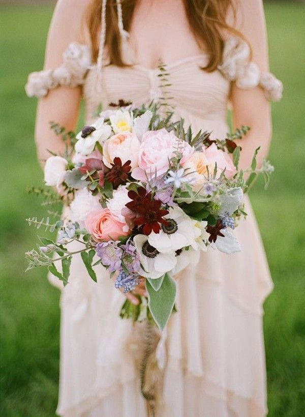 April Wedding Flowers
 Peonies anemones and rose bridal bouquet for April