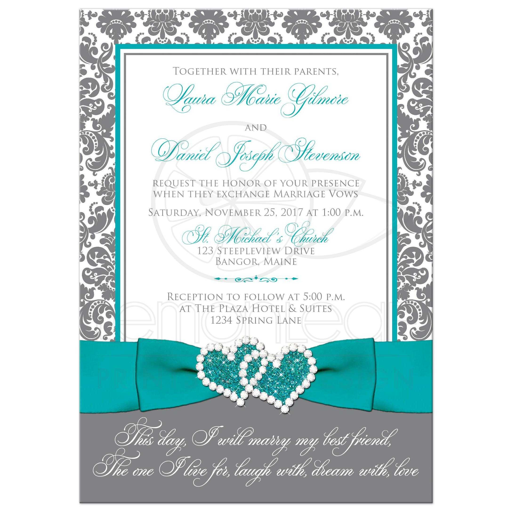 Aqua Wedding Invitations
 Aqua White Grey Damask PHOTO Optional Wedding Invite