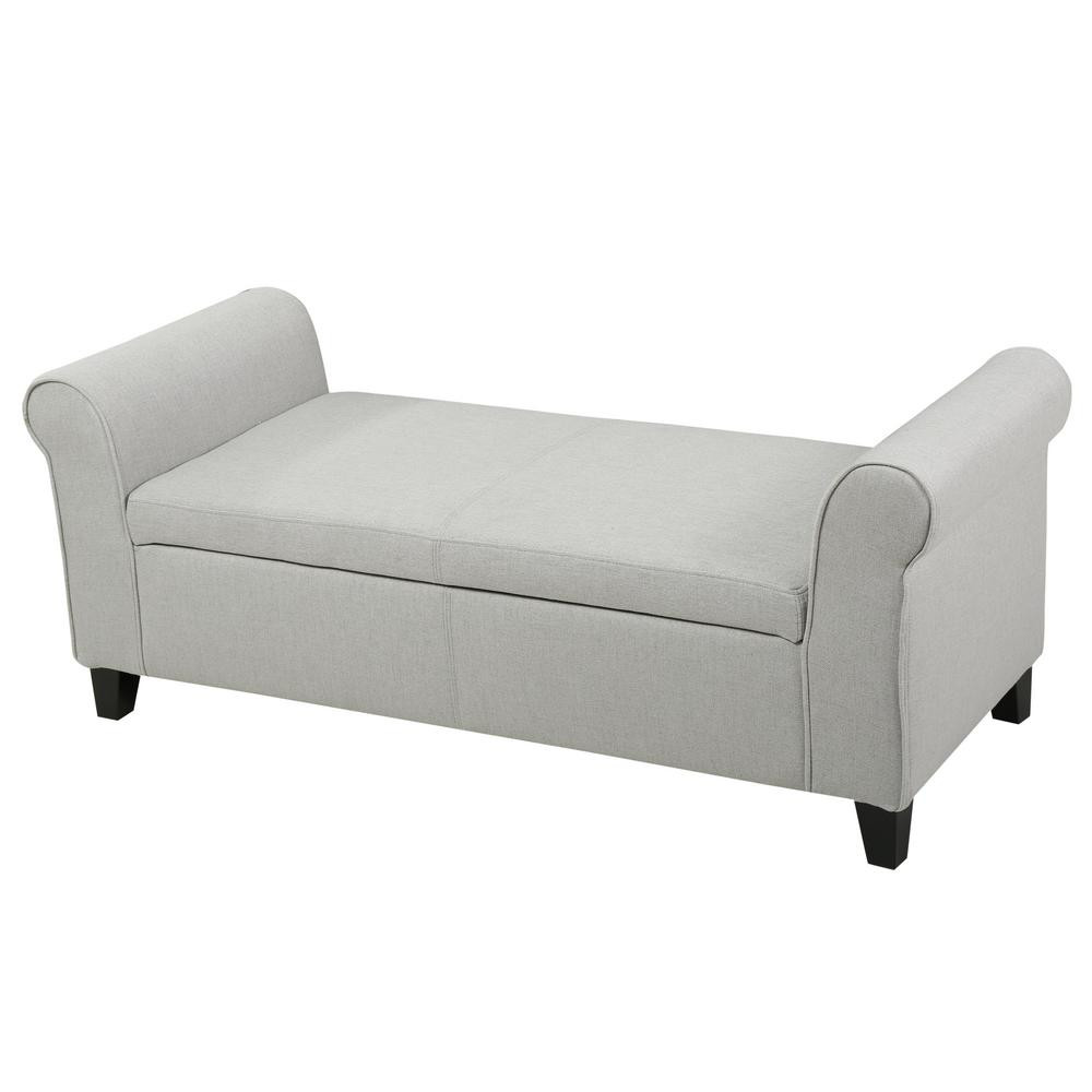 Armed Storage Bench
 Noble House Jaelynn Light Gray Fabric Armed Storage