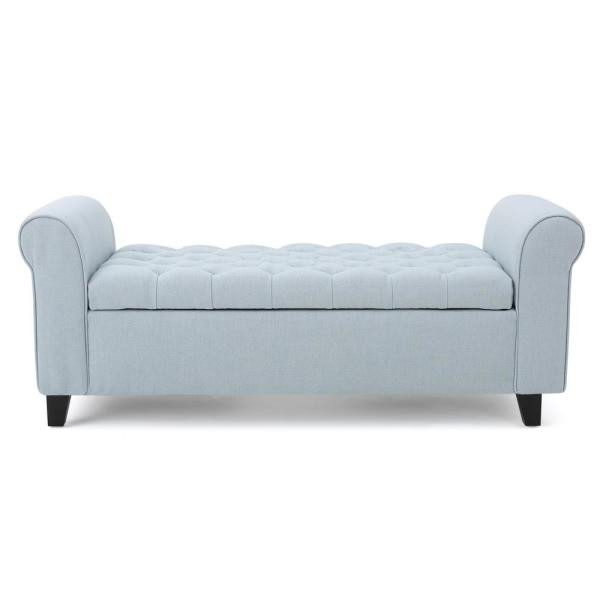 Armed Storage Bench
 Noble House Keiko Tufted Light Sky Blue Fabric Armed