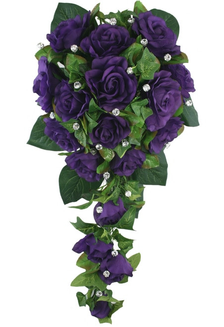 Artificial Wedding Flowers
 Purple Silk Rose Cascade