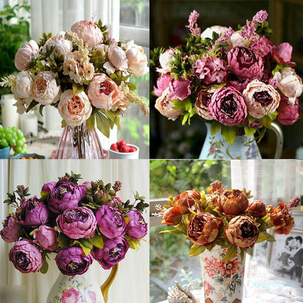 Artificial Wedding Flowers
 Artificial Bridal Bouquet Peony Silk Flowers Fake Leaf