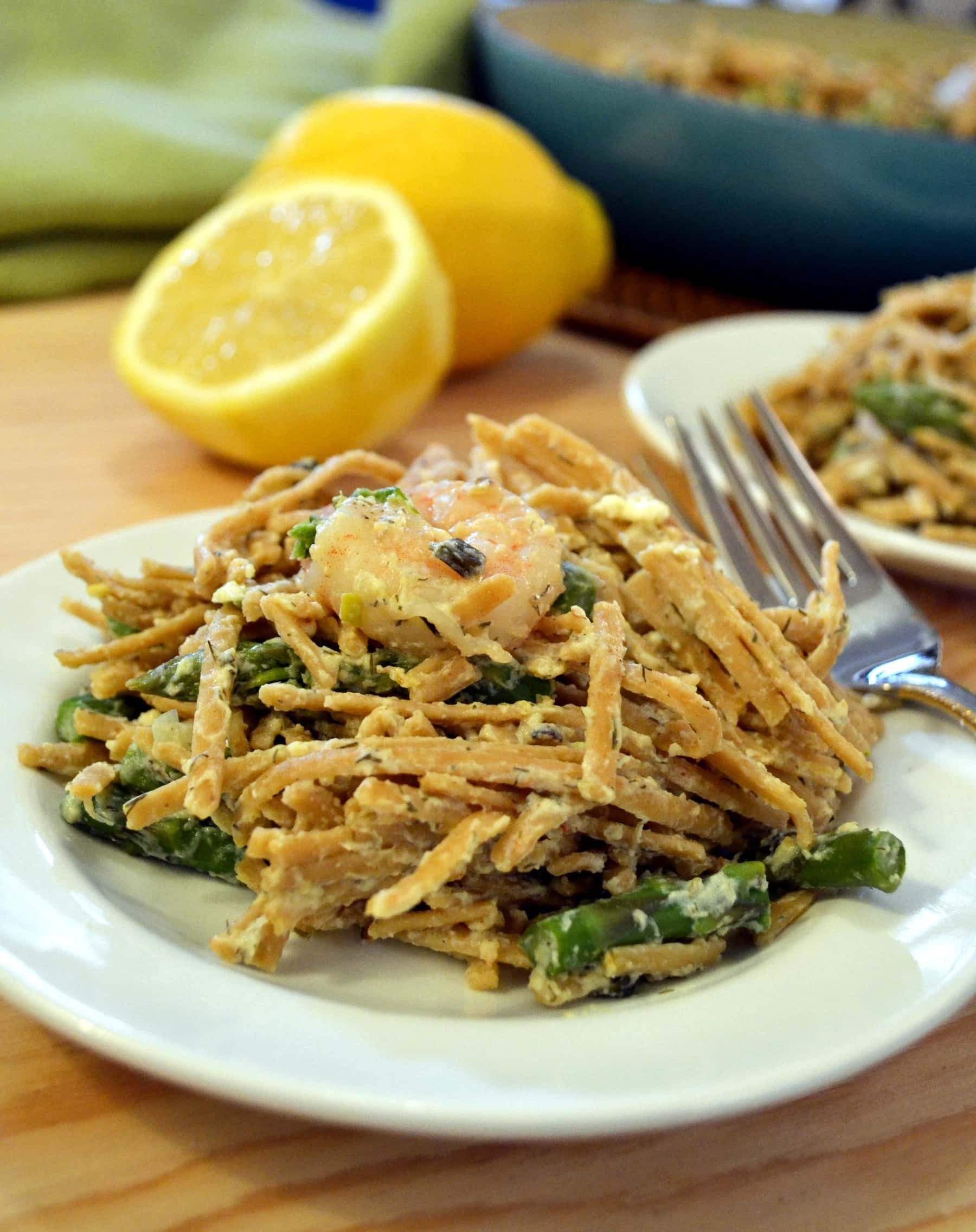 Asparagus Shrimp Pasta
 Lemon Asparagus Pasta with Roasted Shrimp