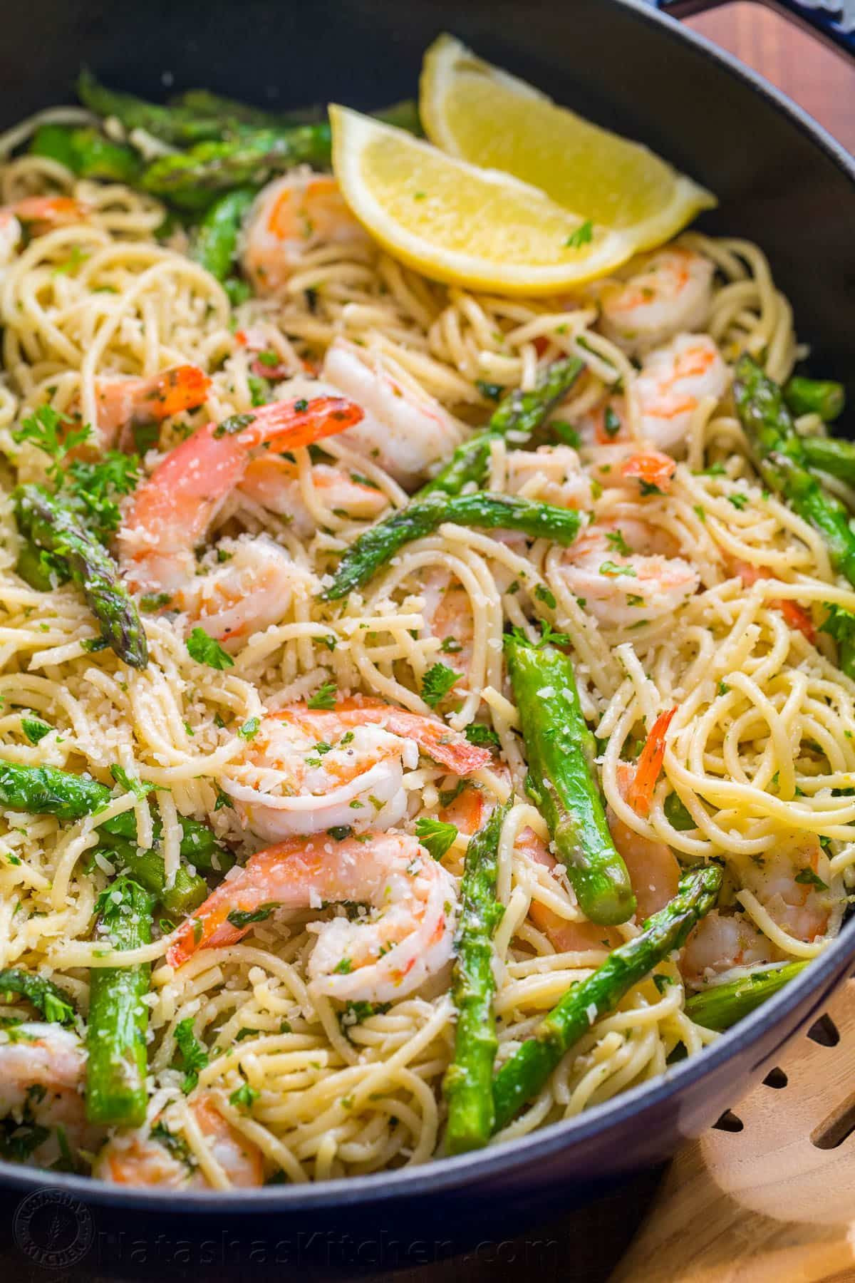 Asparagus Shrimp Pasta
 Shrimp Scampi Pasta with Asparagus VIDEO