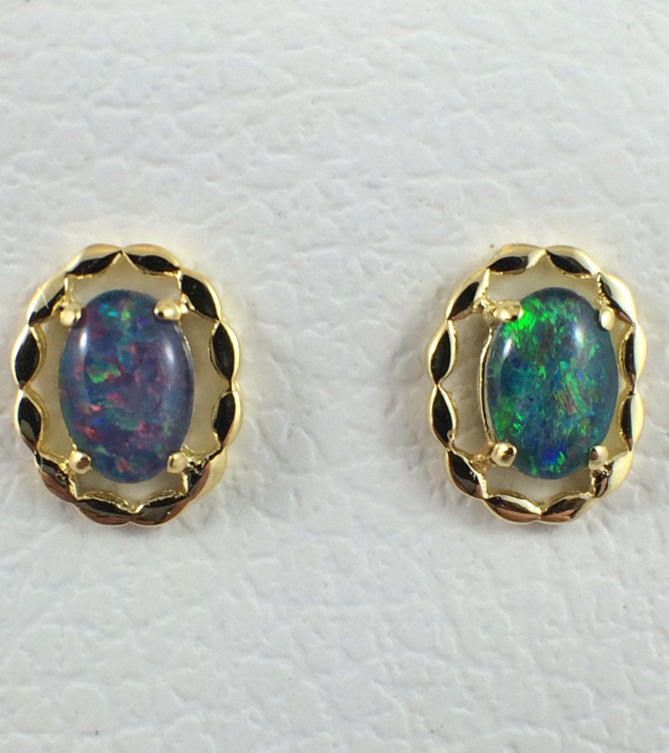 Australian Opal Earrings
 Australian Opal Stud Earrings Genuine Triplet Twice 18ct Gold