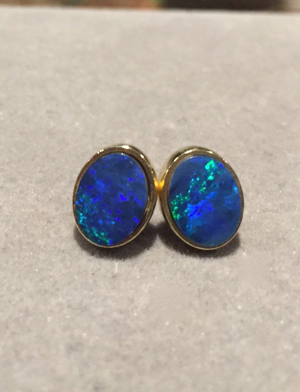 Australian Opal Earrings
 14K Australian Black Opal Earrings 14K Yellow Gold Opal