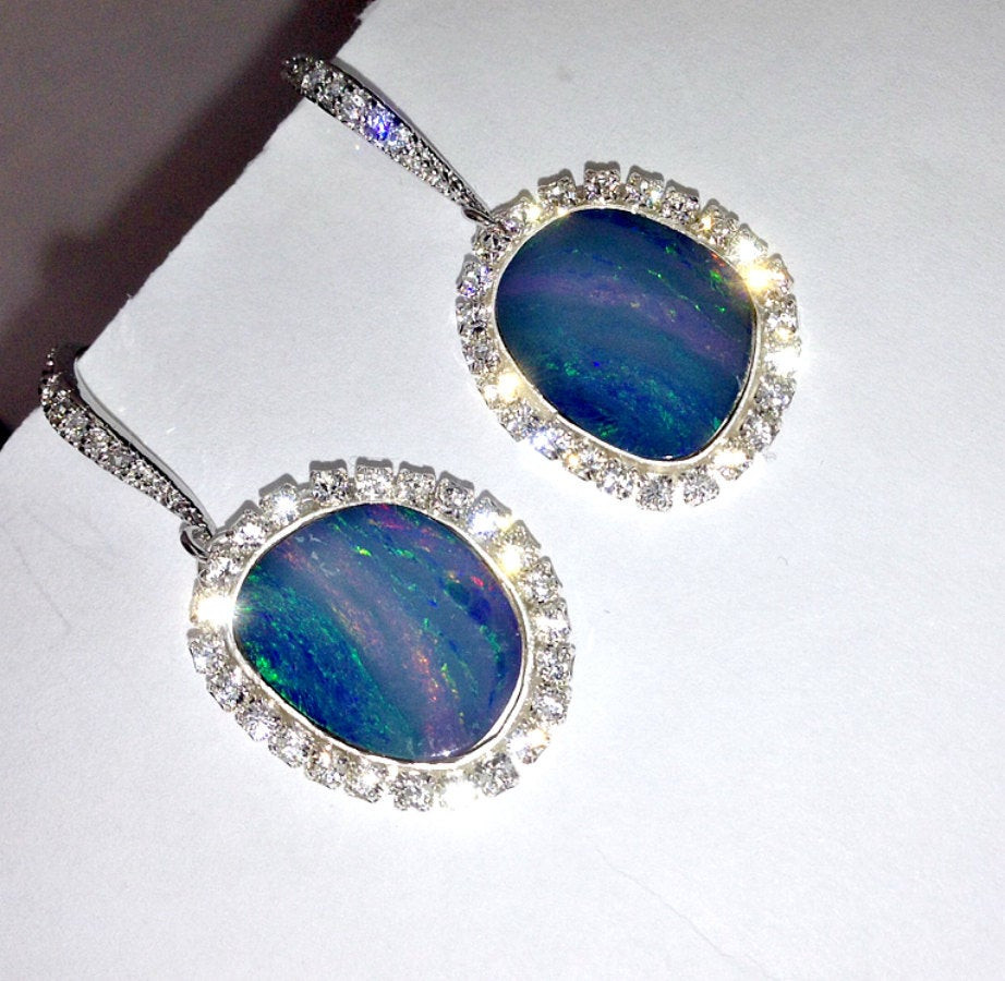 Australian Opal Earrings
 Black Opal Earrings Australian Black Opal Lightning Ridge