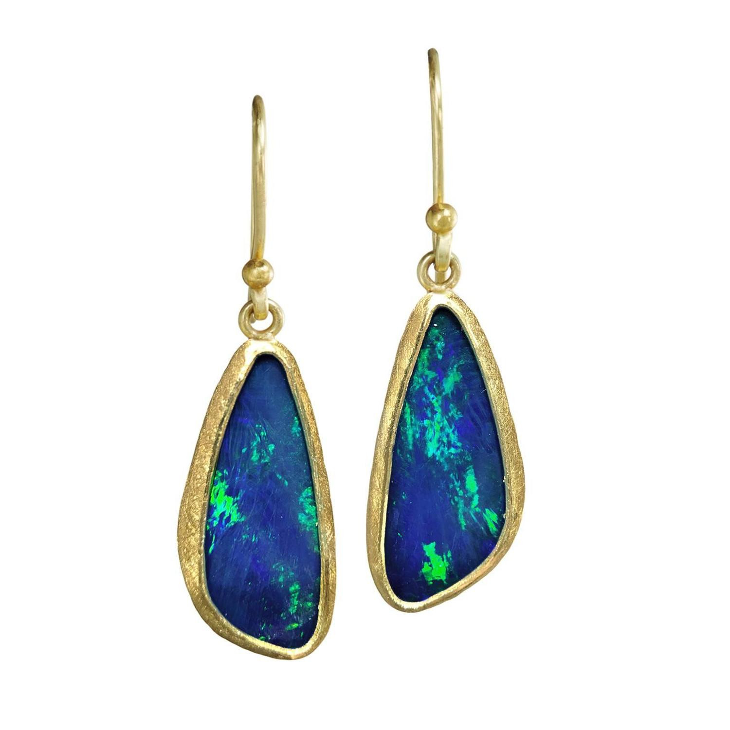 Australian Opal Earrings
 Petra Class Blue Green Australian Opal Gold Doublet