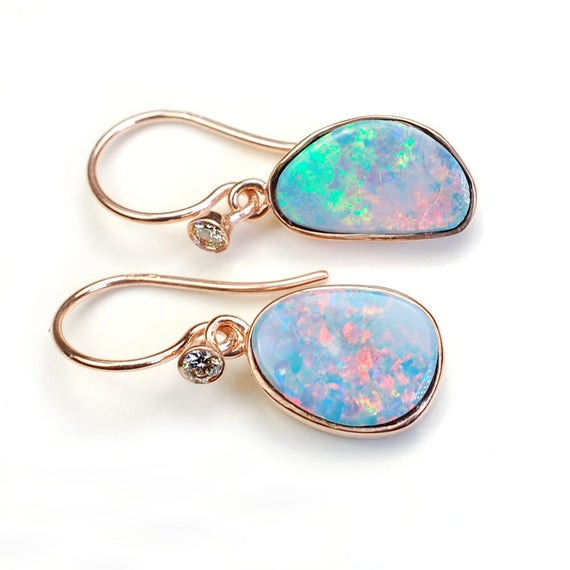 Australian Opal Earrings
 Opal Earrings Opal Diamond Earrings Australian Opal